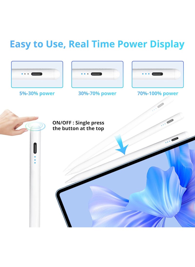 قلم لمس لأجهزة Apple iPad Pencil من الجيل السادس/السابع/الثامن/التاسع/العاشر، وiPad Air من الجيل الثالث/الرابع/الخامس، وiPad Mini من الجيل الخامس/السادس، وiPad Pro مقاس 11/12.9 بوصة، قلم مزود بخاصية رفض راحة اليد وحساسية الإمالة، شحن مغناطيسي وشحن USB-C - Image 2